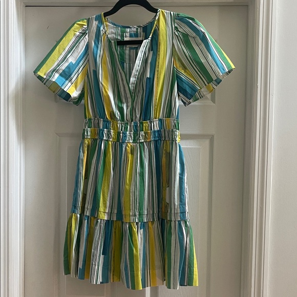 Anthropologie Dresses & Skirts - Anthropologie Striped Short-Sleeve Tiered Dress in Green, Blue & Yellow